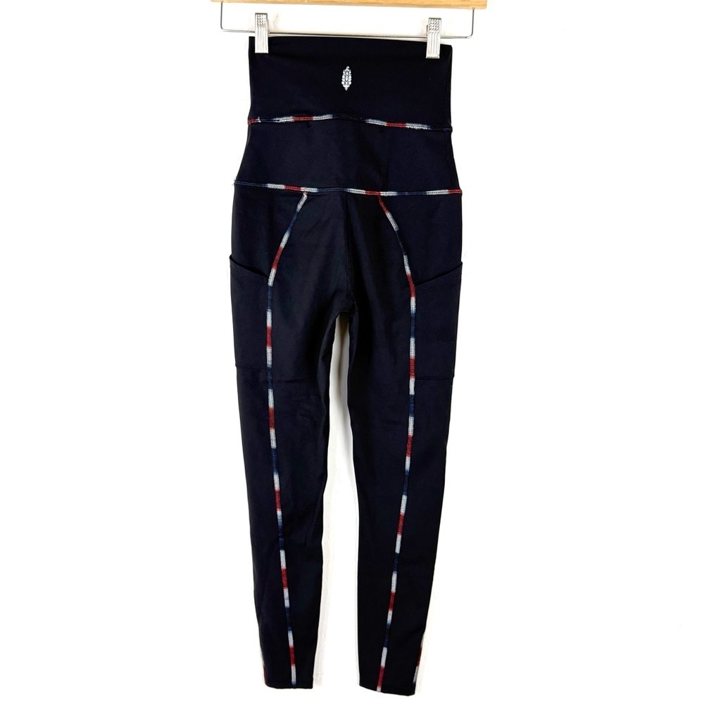 Free people movement high rise legging red blue white stitching